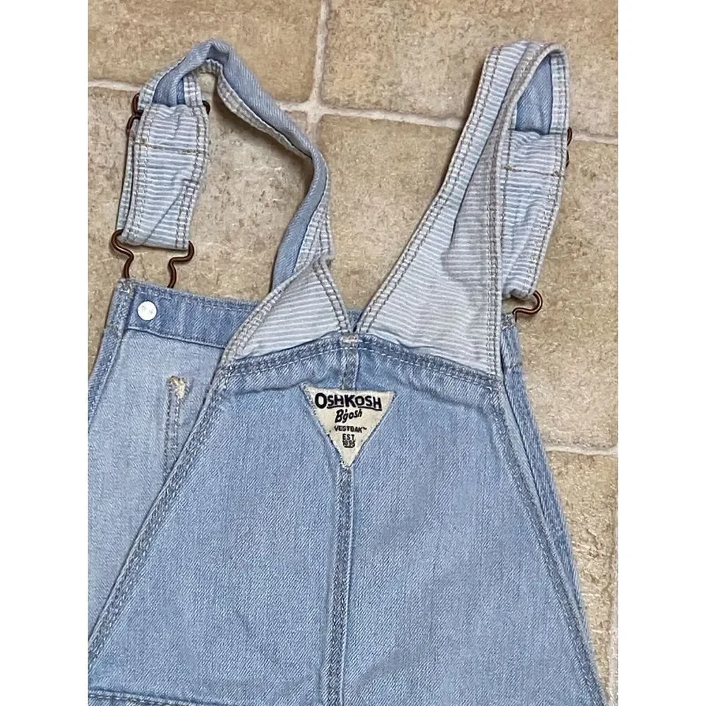 Oshkosh B’gosh Light Wash Denim Short Overalls with Bib Pocket Size 7